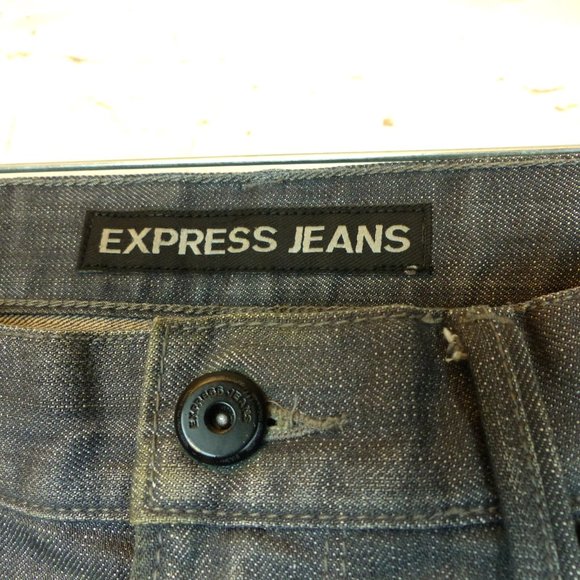 Express Jeans Mens 32X30 Gray Blake Loose Fit Boot Cut Whiskers Cotton Blend - Picture 4 of 15